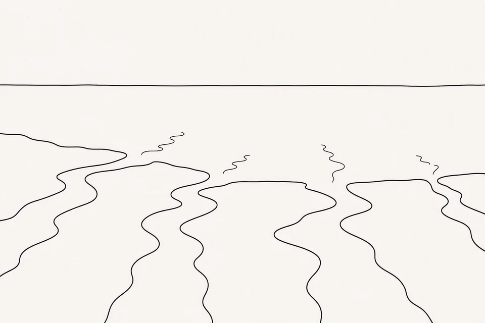 Bible illustration for Ecclesiastes 1:7. Several streams meet a large body of water.