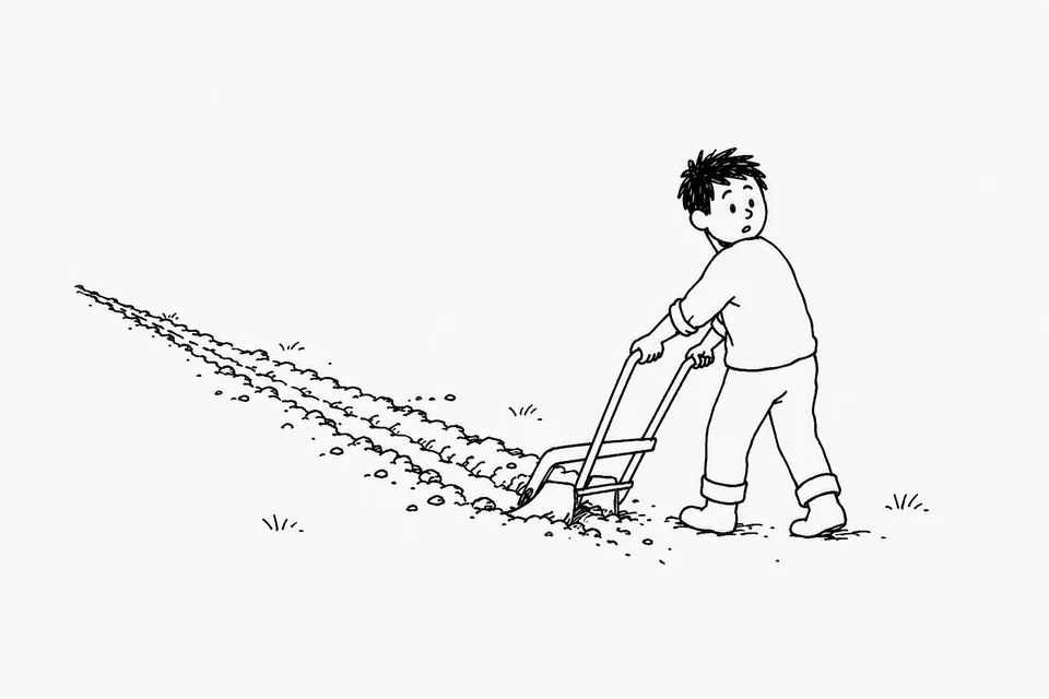 Bible illustration for Luke 9:62. Someone plowing looks back and becomes distracted from the work ahead.
