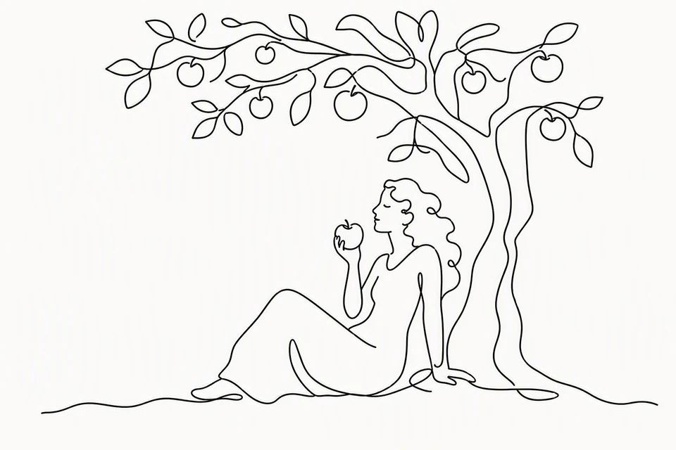 Bible illustration for Song of Solomon 2:3–4. A woman relaxes under an apple tree and enjoys its fruit.